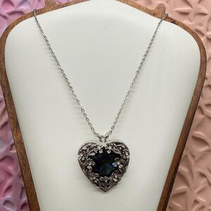New Edith Vanderbilt Heart Brooch Pendant Chain With Interchangeable Crystal Vtg